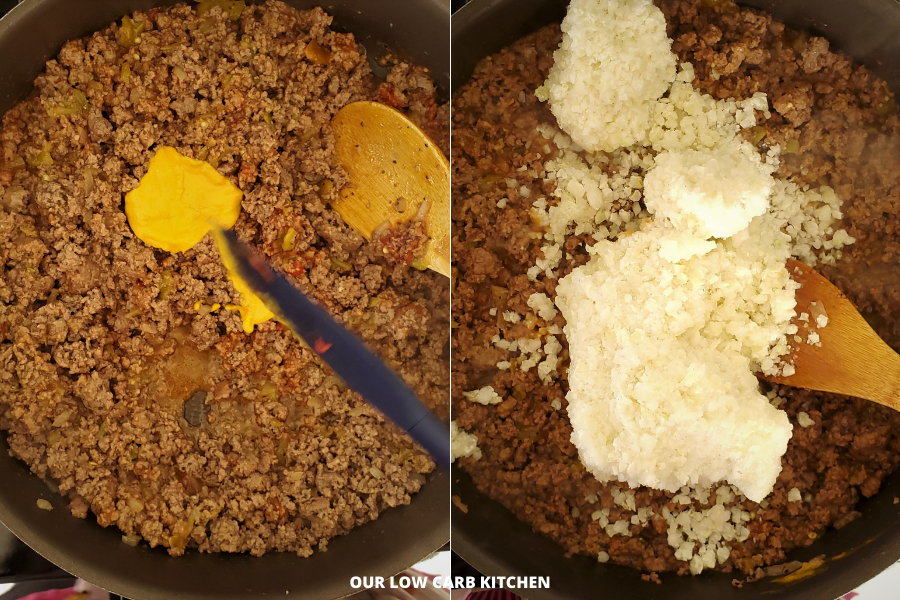 LOW CARB CHEESEBURGER CASSEROLE WITH CAULIFLOWER RICE